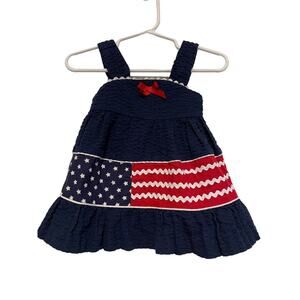 Rare Too patriotic sundress red white blue USA flag seersucker lightweight 12mo